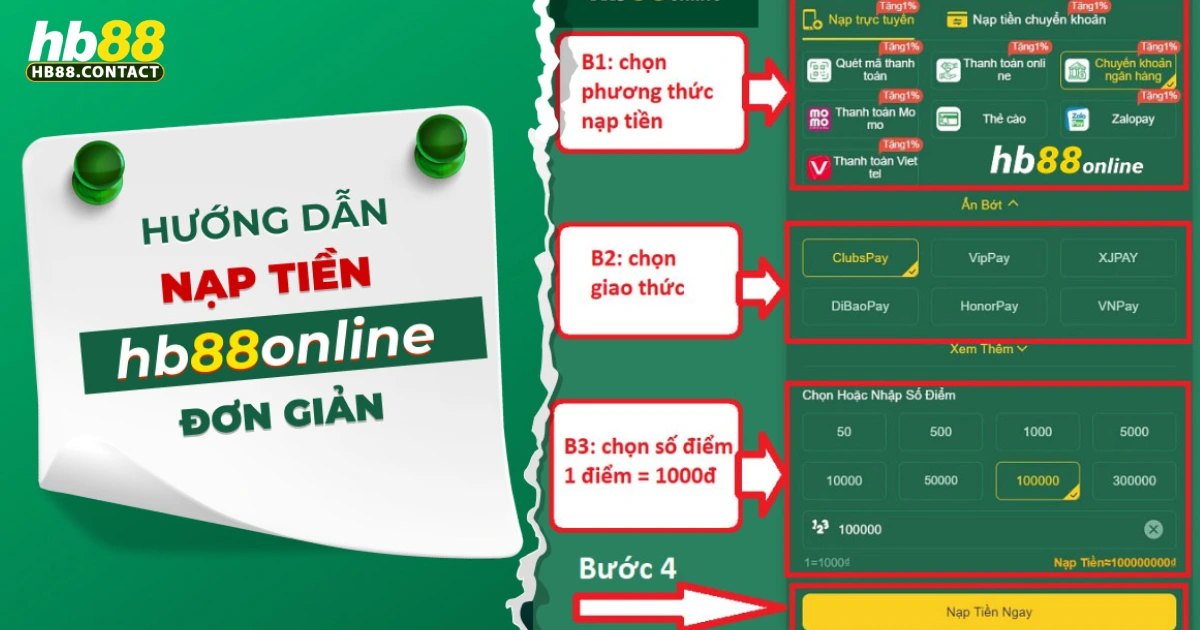 Cách nạp tiền tại HB88